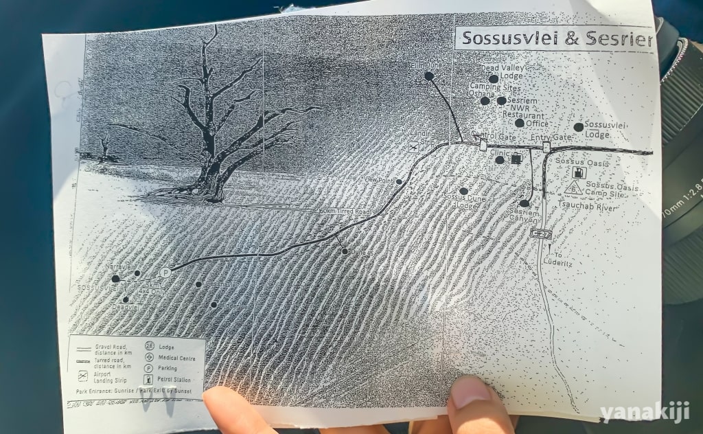 ナミブ砂漠_セスリエムのレセプションでもらえるナミブ砂漠の地図
