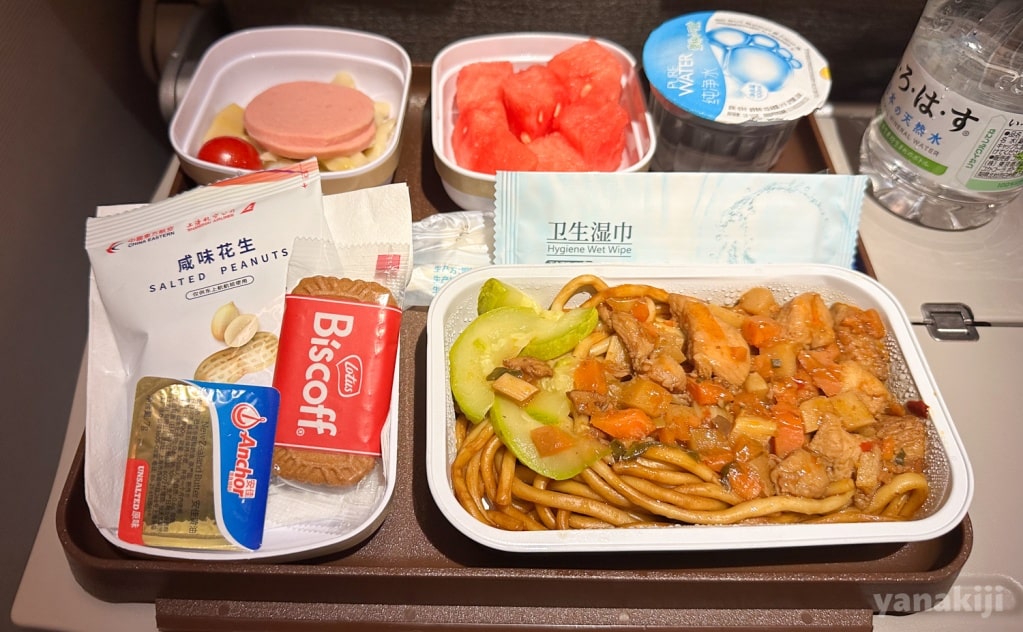 カイロ行き1回目の機内食（トマトパスタ）