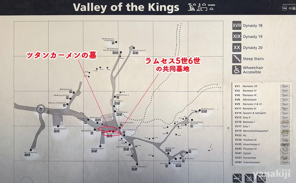 ラムセス6世の墓と、ツタンカーメンの墓の位置関係