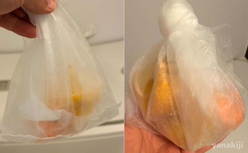 100円ショップの大きめの三角コーナーも袋を2枚重ねして、片結びするだけ